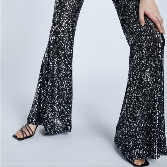 Zara Pants & Jumpsuits Zara Flared Leg Sequin Pants Poshmark